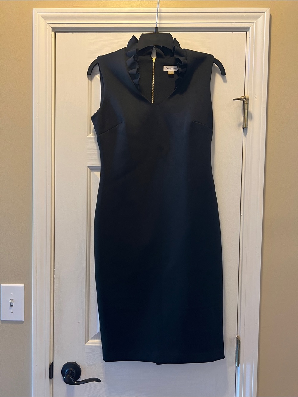 Calvin Klein Sleeveless Black Dress with Ruffle Collar